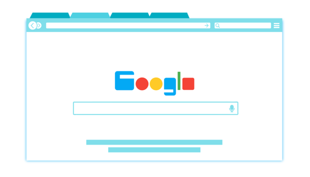 An illustration of a web browser on Google’s search engine page.